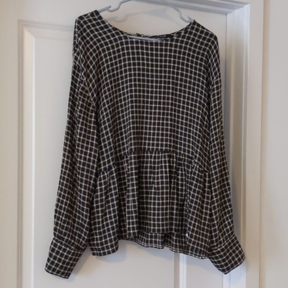 Madewell windowpane ruffle top